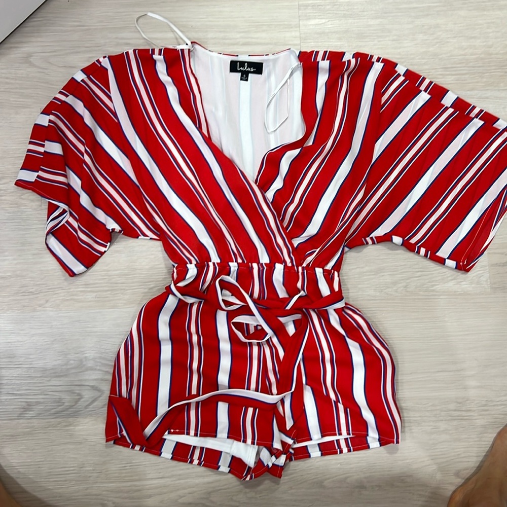 Lulus Summer Red and White Strip Romper Size Small